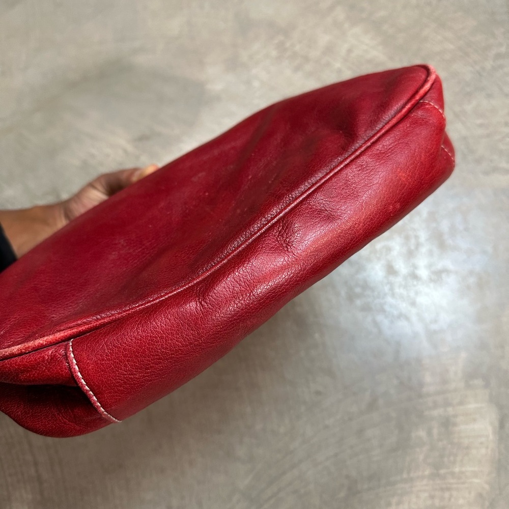 Christopher Kon Canadian Designer Red Leather Clutch with Heavy Metal Handle - Picture 7 of 13